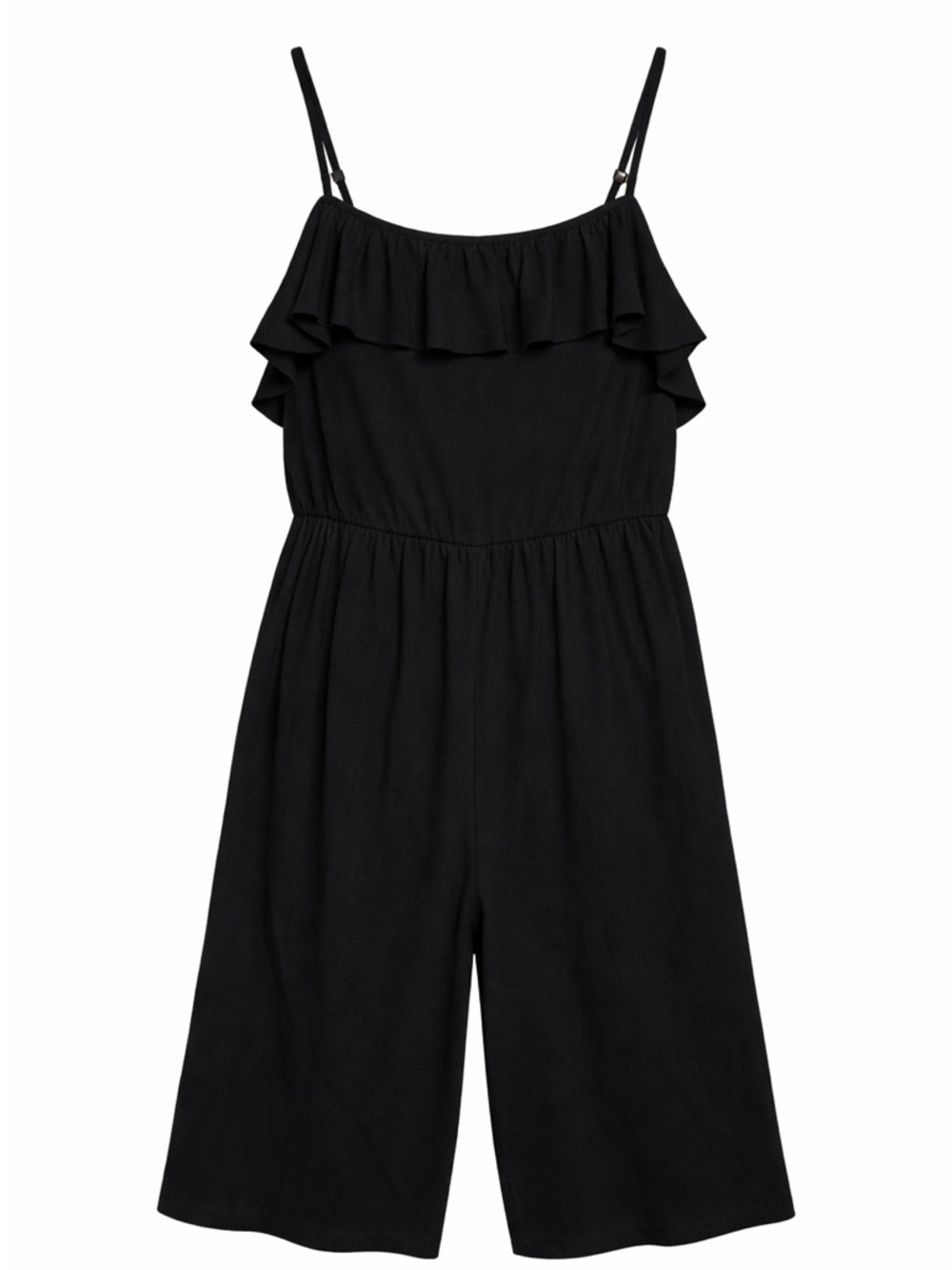 Time and Tru Small Black Jumpsuit Cropped Wide Leg Ruffle Top Summer Outfit